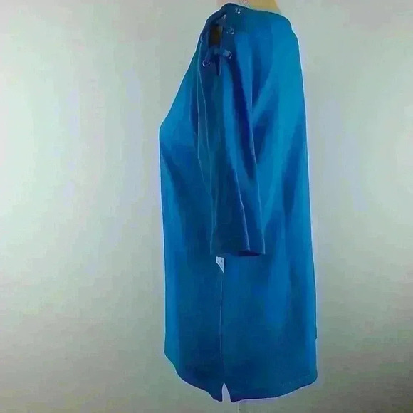 Rafaella 3/4 SLEEVE Casual top Blue Shirt Sz L - Picture 2 of 5